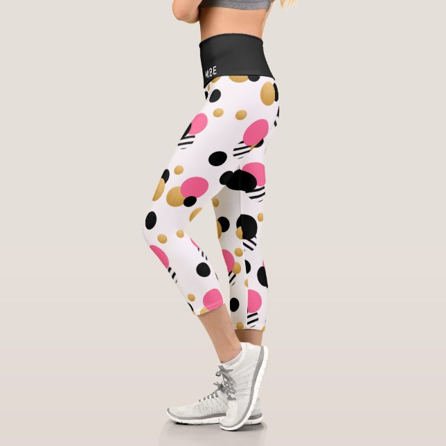 Leggings Capri Monogramme Fun Girl Polka Dot Motif moderne (Gauche)