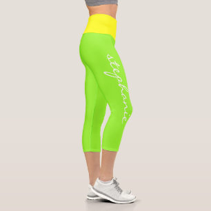 Leggings Capri Monogramme moderne personnalisé Neon Jaune Vert