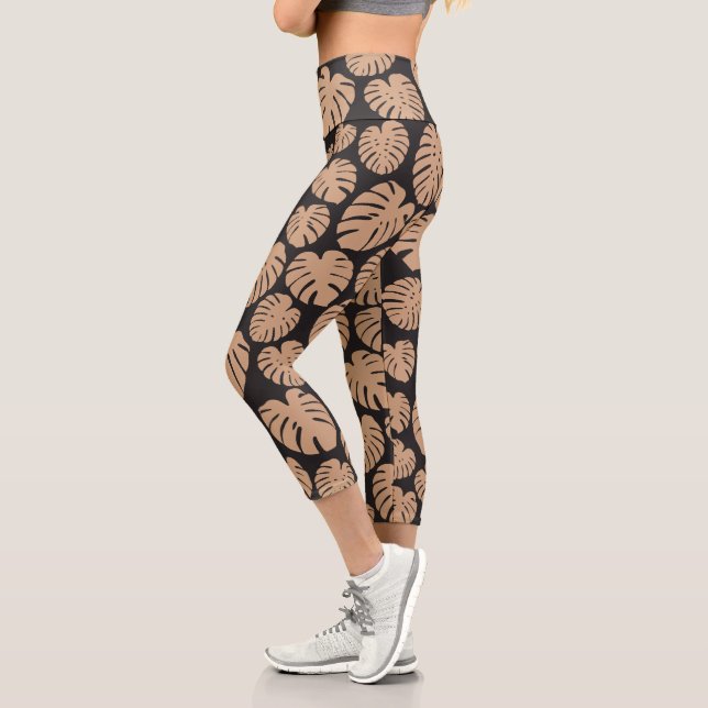 Leggings Capri Monstera en Tan et noir (Gauche)