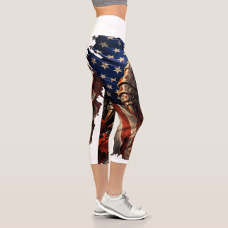 Leggings Capri Monstre Féroce Déchirant l'Art du Drapeau Américai