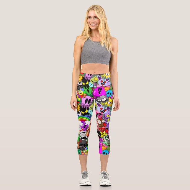 Leggings Capri Monstres caractères mignons Motif d'Halloween (Recto)