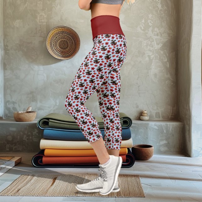 Leggings Capri Moose Red Maple Leaves  (Créateur téléchargé)