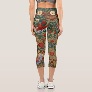 Leggings Capri Morris Strawberry Thief Vert sarcelle Rouge Art fl
