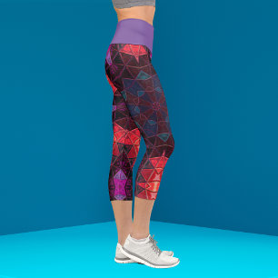 Leggings Capri Mosaic Kaleidoscope Fleur violet et pattes roses