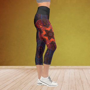 Leggings Capri Mosaic Kaleidoscope Fleur violet orange et bleu