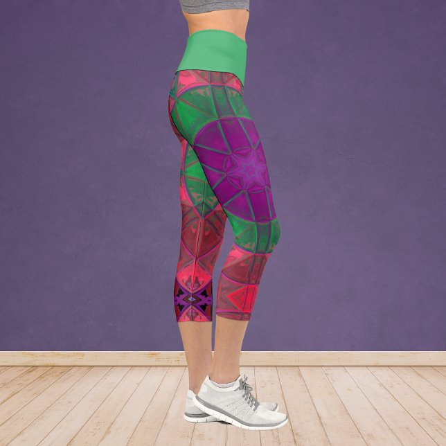 Leggings Capri Mosaic Kaleidoscope Fleur violet vert et rose L (Créateur téléchargé)