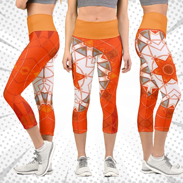 Leggings Capri Mosaic Mandala Orange et Blanc (Créateur téléchargé)