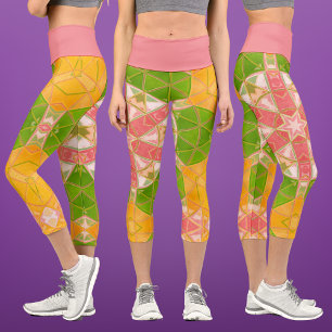 Leggings Capri Mosaic Mandala Orange vert et rose