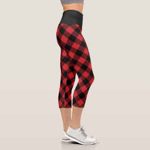 Leggings Capri Motif à carreaux noir et rouge de style Buffalo Pl