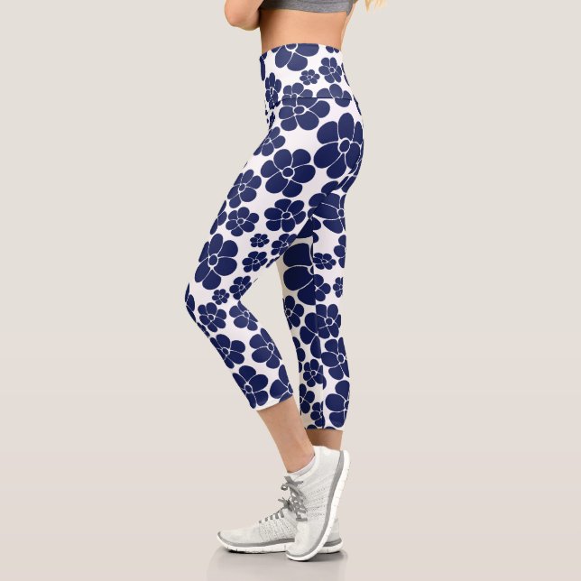 Leggings Capri Motif à fleurs - Bleu et Blanc (Gauche)