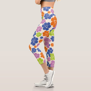 Leggings Capri Motif à fleurs - Bleu, Orange, Violet, Vert