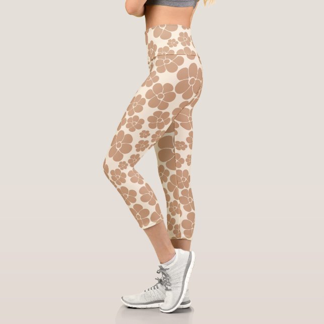 Leggings Capri Motif à fleurs en Tan et Crème (Gauche)