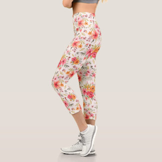 Leggings Capri Motif à fleurs Orange Doodle Garden