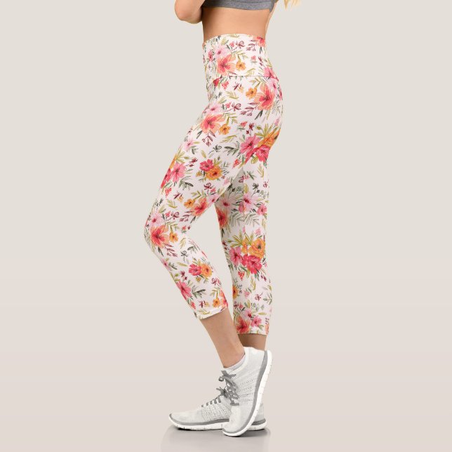 Leggings Capri Motif à fleurs Orange Doodle Garden (Gauche)