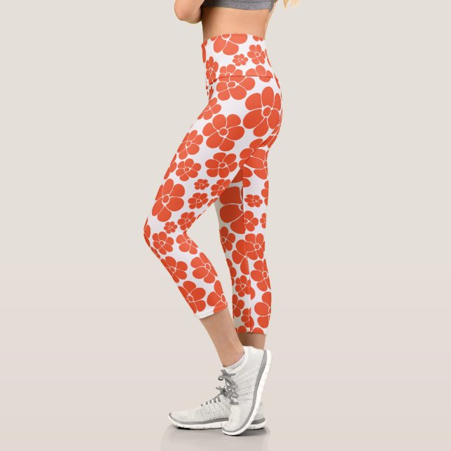 Leggings Capri Motif à fleurs - Orange et Blanc (Gauche)