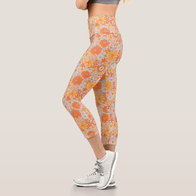 Leggings Capri Motif à fleurs Orange Retro (Gauche)