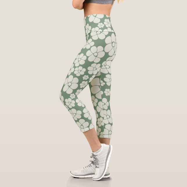 Leggings Capri Motif à fleurs - Vert (Gauche)