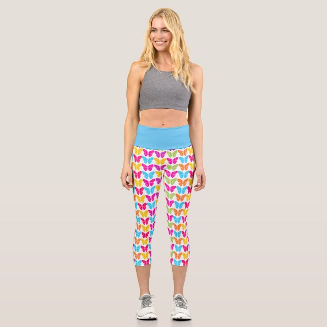 Leggings Capri Motif à papillon arc-en-ciel mignon (Recto)
