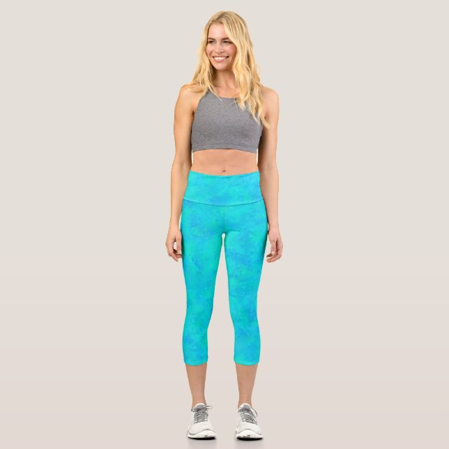 Leggings Capri Motif Abstrait Bleu Turquoise (Recto)