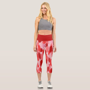 Leggings Capri Motif Abstrait de brosses rose rouge