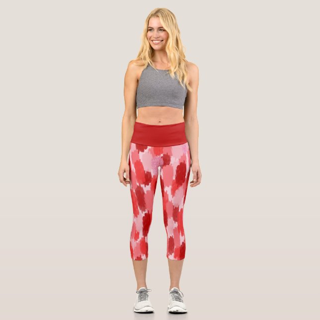 Leggings Capri Motif Abstrait de brosses rose rouge (Recto)