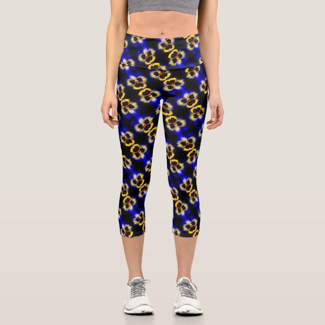 Leggings Capri Motif Abstrait de fleurs de sansy bleu (Recto)