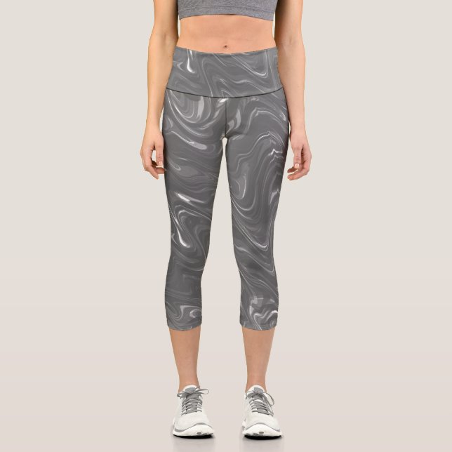 Leggings Capri Motif Abstrait en marbre gris (Recto)
