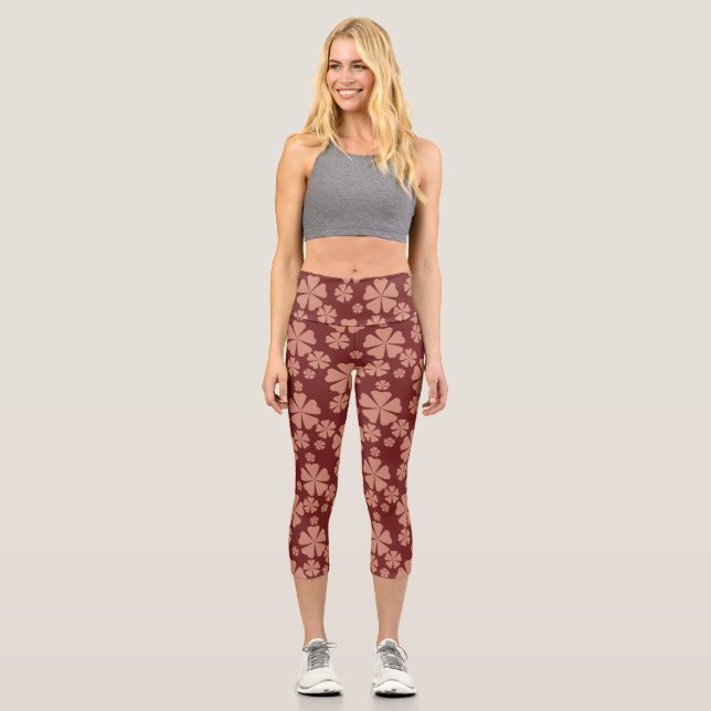 Leggings Capri Motif abstrait floral marron atténué (Recto)