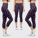 Leggings Capri Motif Abstrait mignon, noir, violet rayé<br><div class="desc">Cute,  Noir,  Violet Rayé Abstrait Motif Capri Leggings.</div>