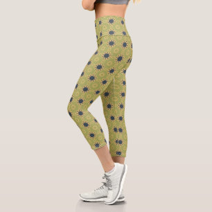 Leggings Capri Motif Abstrait noir et jaune rétro