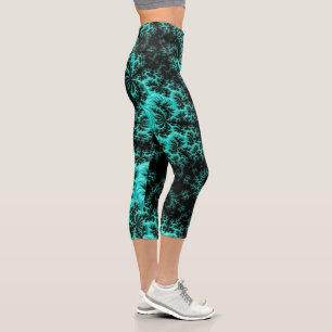 Leggings Capri Motif Abstrait noir vert fractal