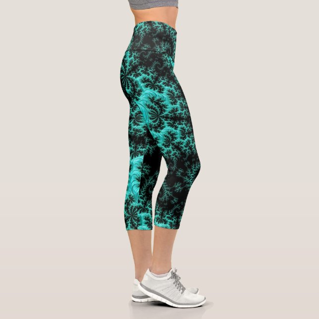 Leggings Capri Motif Abstrait noir vert fractal (Droite)