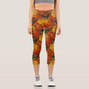 Leggings Capri Motif Abstrait orange jaune vert
