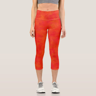 Leggings Capri Motif Abstrait Orange Rouge