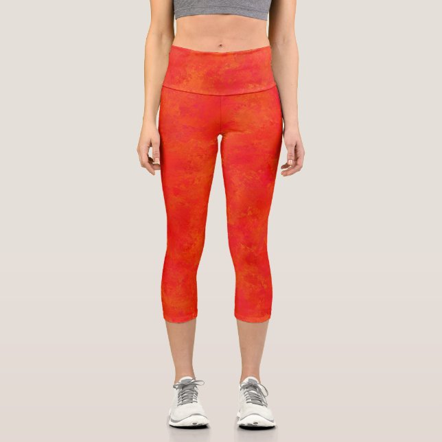 Leggings Capri Motif Abstrait Orange Rouge (Recto)