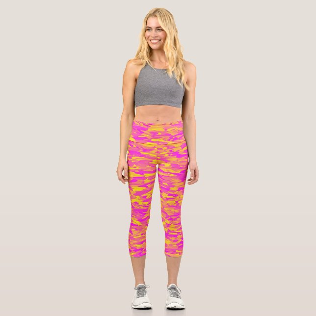 Leggings Capri Motif Abstrait rose jaune orange (Recto)