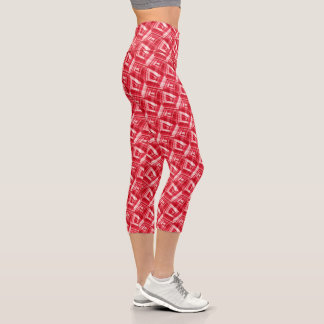 Leggings Capri Motif Abstrait Rose Rouge Blanc