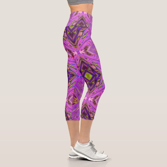 Leggings Capri Motif Abstrait Trippy rose et violet (Droite)