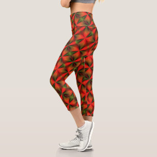 Leggings Capri Motif Abstrait Vert Et Orange