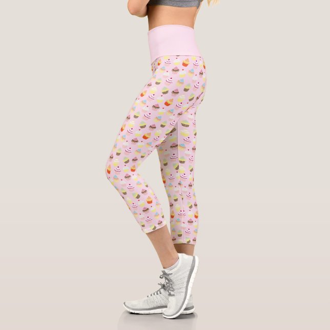 Leggings Capri Motif alimentaire cupcake mignon rose (Gauche)