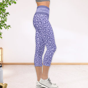 Leggings Capri Motif animal de léopard violet monogramme