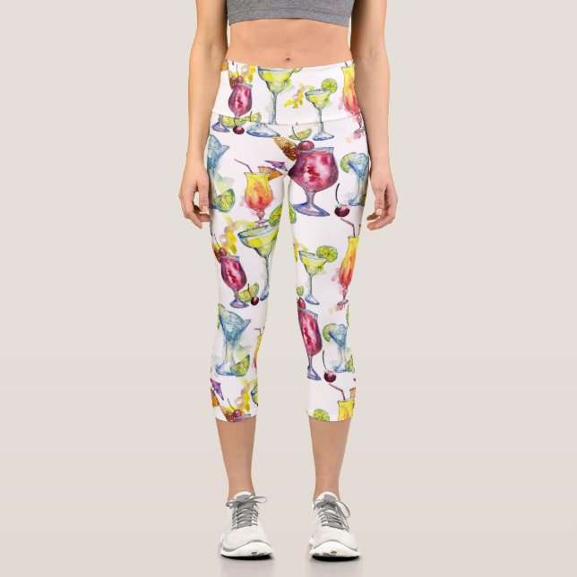 Leggings Capri Motif aquarelle de boissons cocktails tropicaux (Recto)
