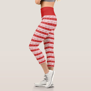 Leggings Capri Motif blanc et rouge de Noël cerf et traîneau