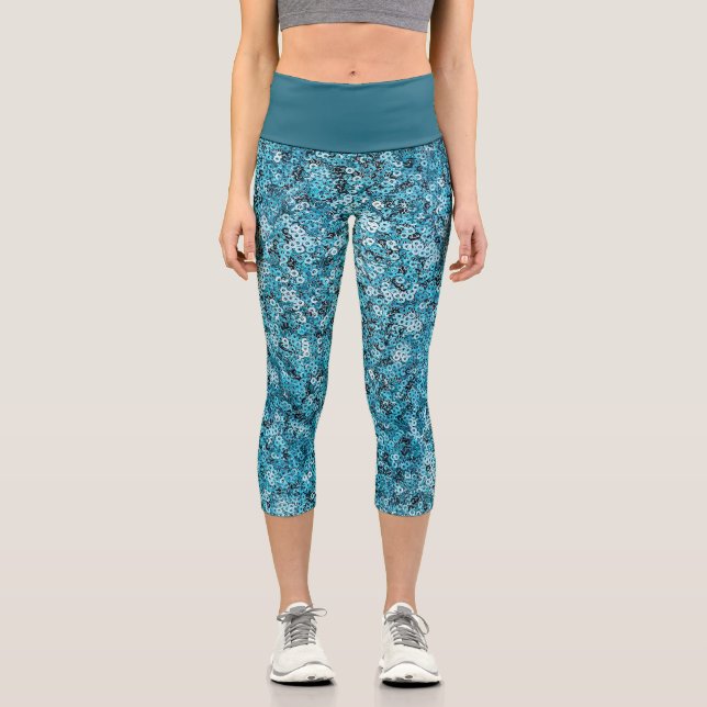 Leggings Capri Motif bleu à faux sequins  (Recto)