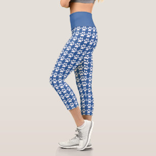 Leggings Capri Motif bleu et blanc empreinte de patte mignon tend