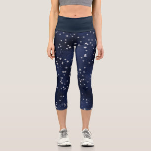 Leggings Capri Motif bleu profond avec étoiles argentées