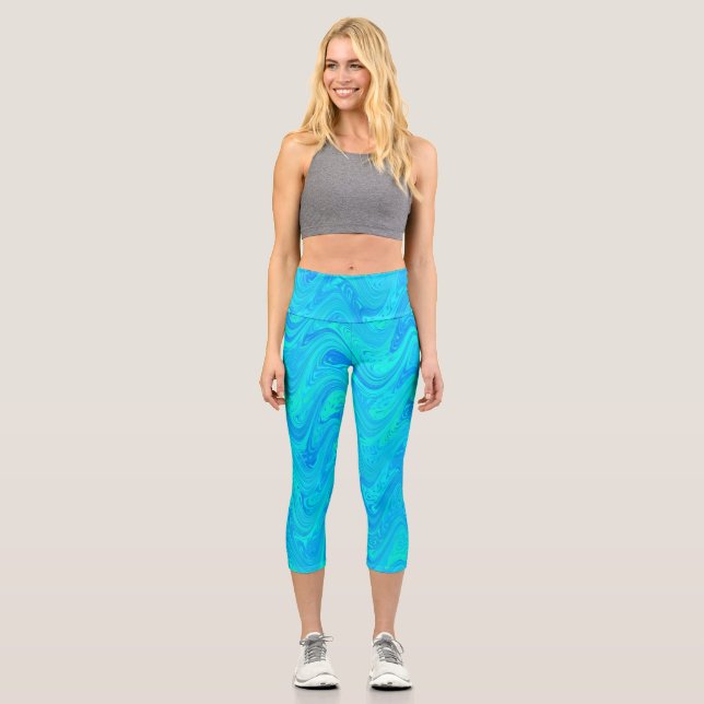 Leggings Capri Motif bleu vert marbré (Recto)