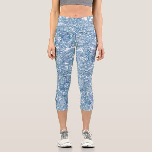 Leggings Capri Motif Blue Boho Paisley