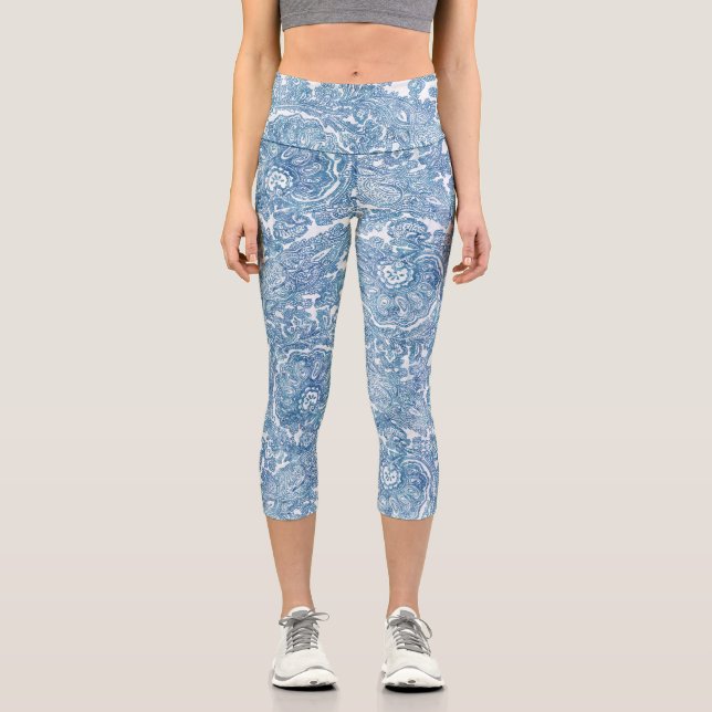Leggings Capri Motif Blue Boho Paisley (Recto)