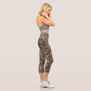 Leggings Capri Motif botanique floral vintage sombre et maussade